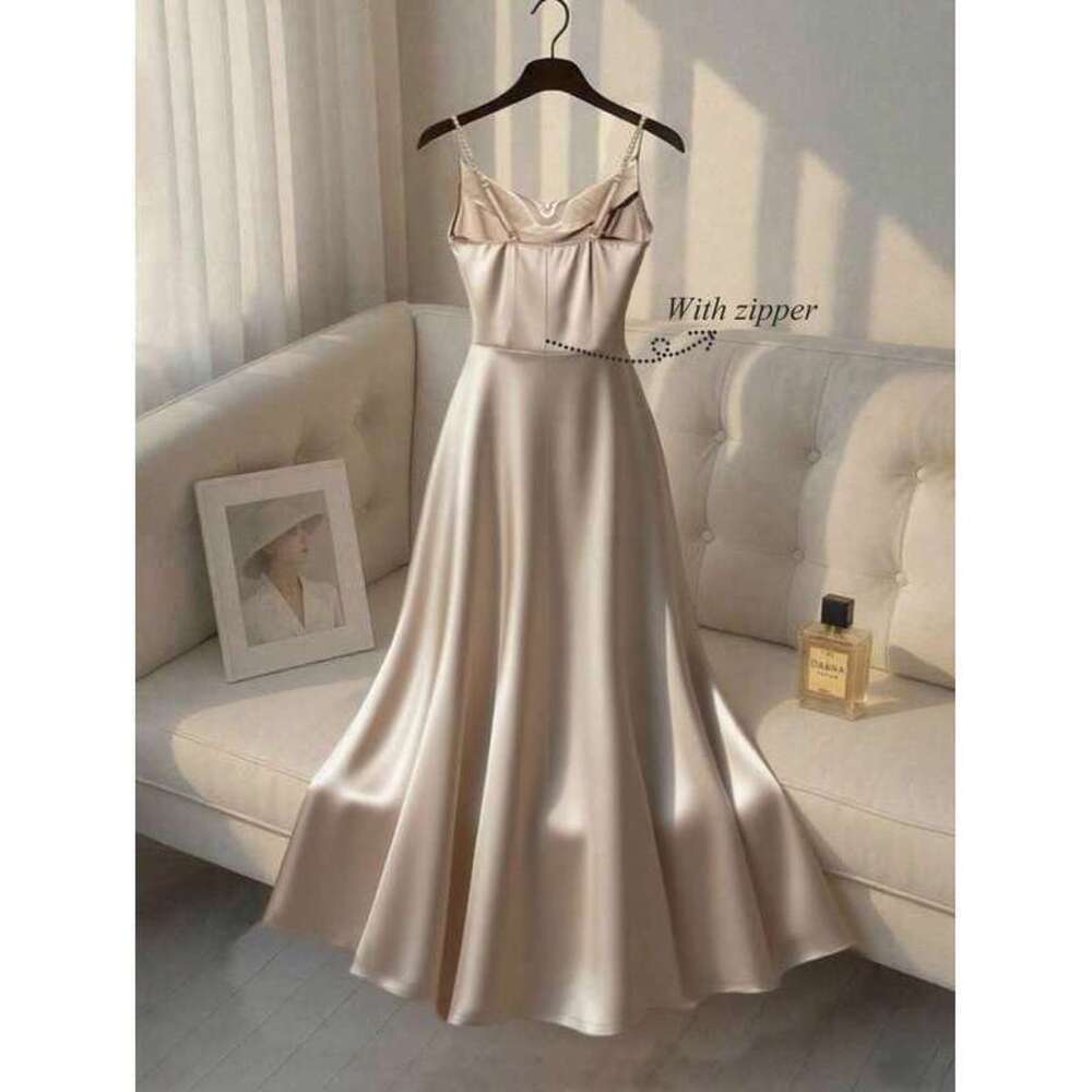 Franclia Satin Pearl Slip Dress With A-Line Silhouette, Su - Picture 4 of 4